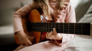 Preview wallpaper guitar, strings, girl, child, hand, music