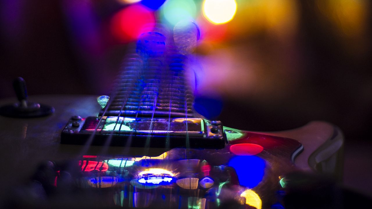 Wallpaper guitar, strings, glow, bokeh, music