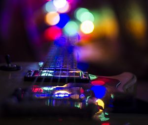 Preview wallpaper guitar, strings, glow, bokeh, music