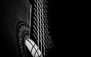 Preview wallpaper guitar, strings, hand, music, black and white