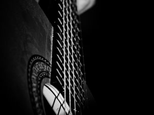Preview wallpaper guitar, strings, hand, music, black and white