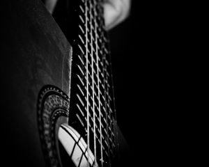 Preview wallpaper guitar, strings, hand, music, black and white