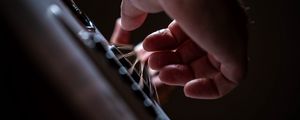 Preview wallpaper guitar, strings, hand, fingers, music, dark