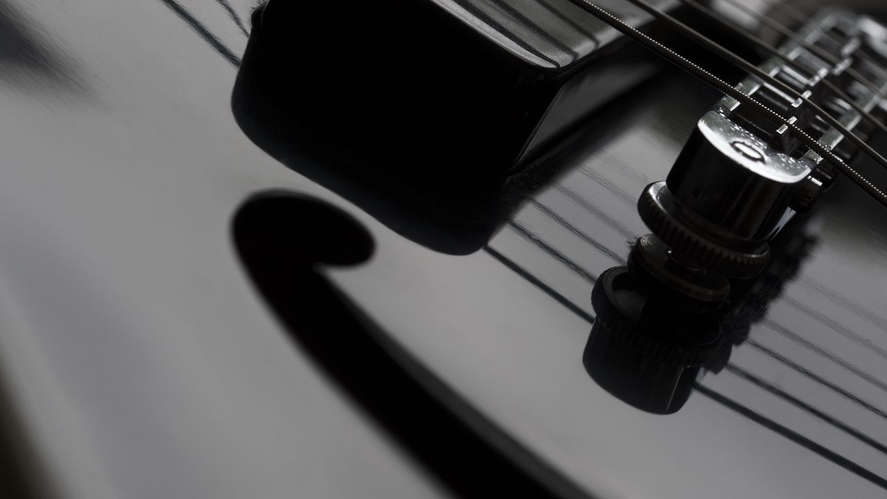 Wallpaper guitar, strings, music, macro, black and white