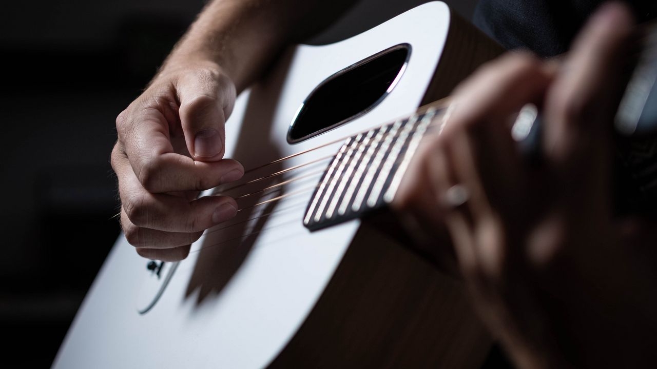 Wallpaper guitar, strings, music, hand, shadow