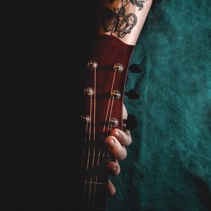 Preview wallpaper guitar, tattoo, hand, fingers, strings