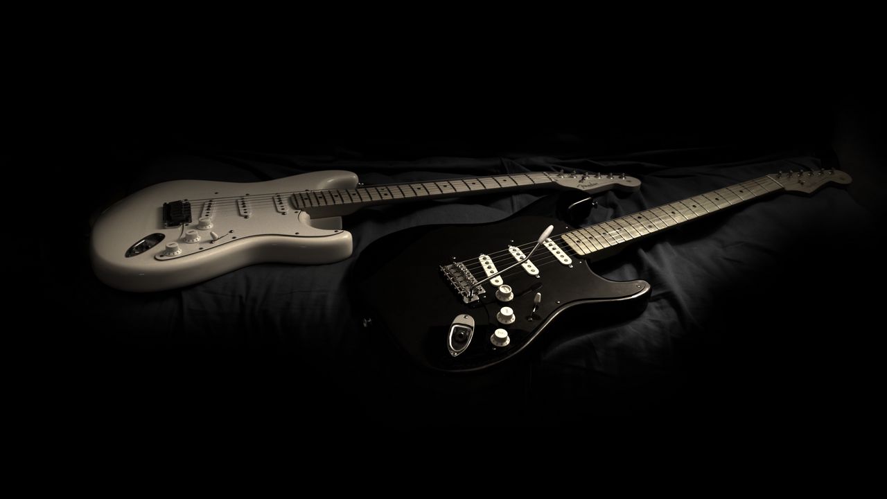 Wallpaper guitars, musical instruments, darkness, music