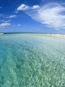 Preview wallpaper gulf, water, transparent, sand, coast, beach, sky