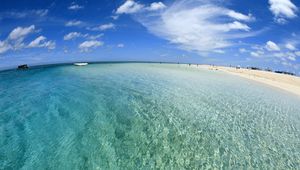 Preview wallpaper gulf, water, transparent, sand, coast, beach, sky