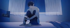 Preview wallpaper guy, alone, night, phone, anime, art
