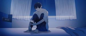 Preview wallpaper guy, alone, night, phone, anime, art