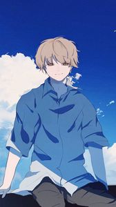 Preview wallpaper guy, alone, smile, clouds, anime