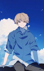 Preview wallpaper guy, alone, smile, clouds, anime