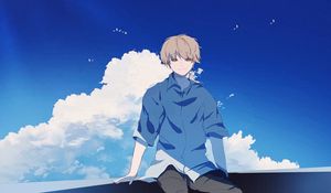 Preview wallpaper guy, alone, smile, clouds, anime