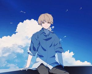 Preview wallpaper guy, alone, smile, clouds, anime