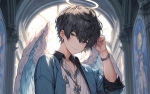 Preview wallpaper guy, angel, halo, wings, anime, art