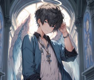 Preview wallpaper guy, angel, halo, wings, anime, art