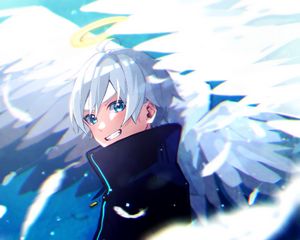 Preview wallpaper guy, angel, smile, halo, wings, anime