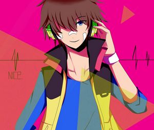 Preview wallpaper guy, anime, art, headphones, young, patch