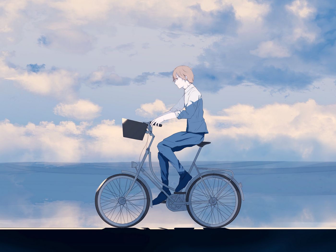 Download wallpaper 1400x1050 guy, bike, alone, anime standard 4:3 hd  background