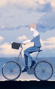 Preview wallpaper guy, bike, alone, anime