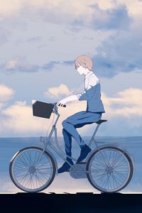 Preview wallpaper guy, bike, alone, anime