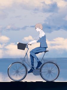 Preview wallpaper guy, bike, alone, anime
