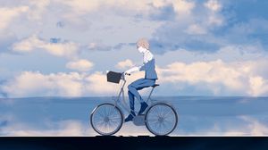 Preview wallpaper guy, bike, alone, anime