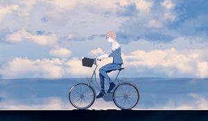 Preview wallpaper guy, bike, alone, anime