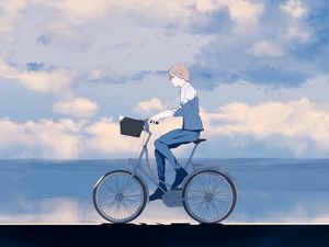 Preview wallpaper guy, bike, alone, anime