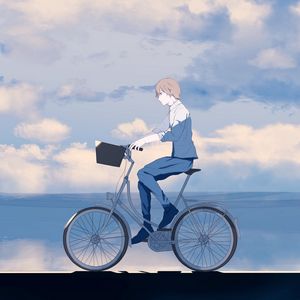 Preview wallpaper guy, bike, alone, anime