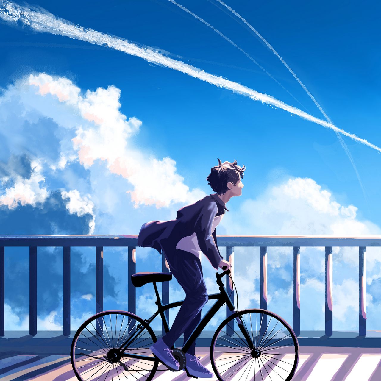 Clip Free Riding By Blu Tea - Boy Riding A Bicycle Anime, HD Png Download ,  Transparent Png Image - PNGitem