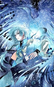 Preview wallpaper guy, bird, snow, watercolor, anime