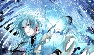 Preview wallpaper guy, bird, snow, watercolor, anime