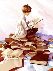 Preview wallpaper guy, books, reading, anime, art