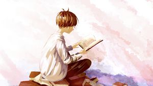 Preview wallpaper guy, books, reading, anime, art