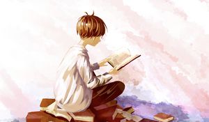 Preview wallpaper guy, books, reading, anime, art