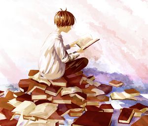 Preview wallpaper guy, books, reading, anime, art