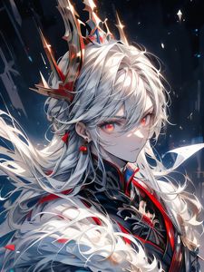 Preview wallpaper guy, crown, jewelry, feathers, anime, art