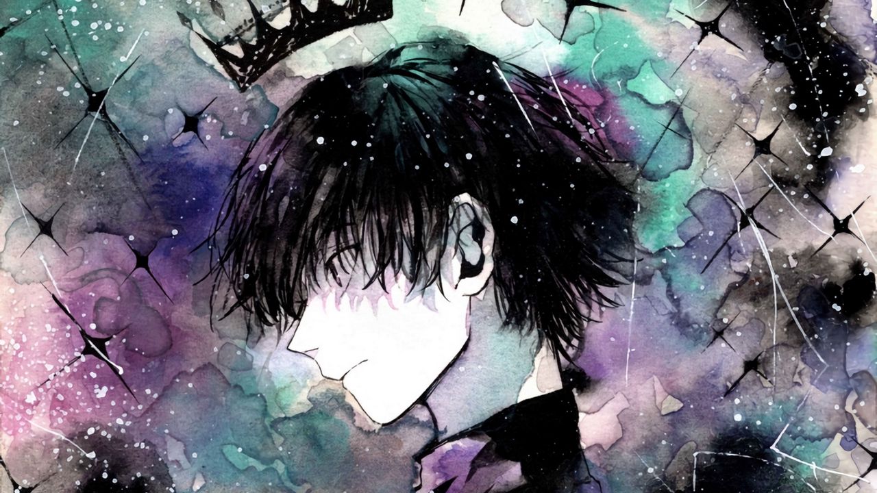 Wallpaper guy, crown, prince, watercolor, anime