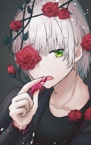 Preview wallpaper guy, crystal, roses, wreath, anime, art