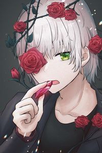 Preview wallpaper guy, crystal, roses, wreath, anime, art