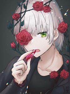 Preview wallpaper guy, crystal, roses, wreath, anime, art