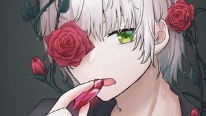 Preview wallpaper guy, crystal, roses, wreath, anime, art