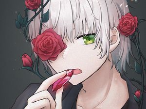 Preview wallpaper guy, crystal, roses, wreath, anime, art