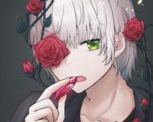 Preview wallpaper guy, crystal, roses, wreath, anime, art