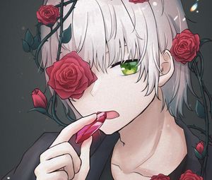 Preview wallpaper guy, crystal, roses, wreath, anime, art