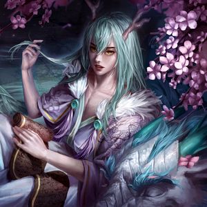 Preview wallpaper guy, demon, sakura, anime, art