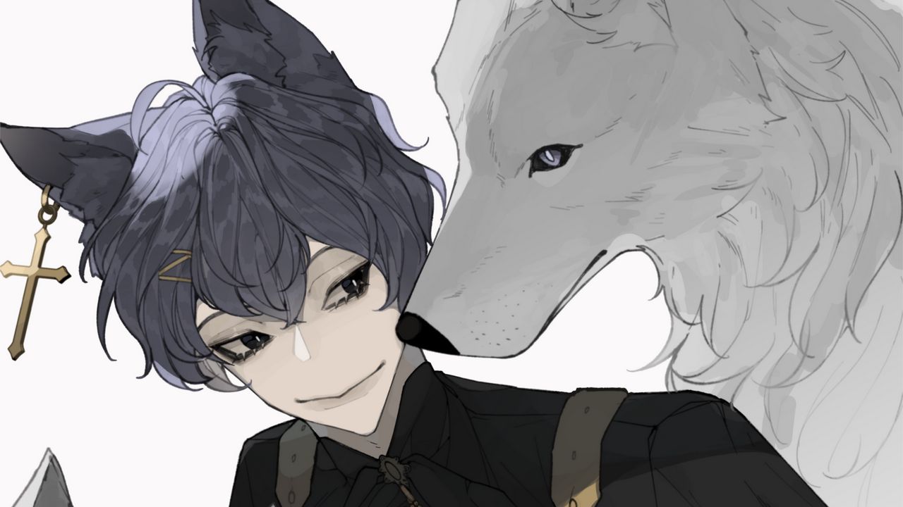 Wallpaper guy, ears, wolves, anime, art.