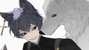 Preview wallpaper guy, ears, wolves, anime, art